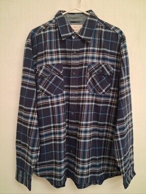Weatherproof Vintage Men’s Blue Plaid Flannel Button Down Shirt Size L
